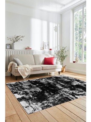 Evdeya Düz Renk Sade Desen Dijital Kaymaz Taban Yıkanabilir Yolluk Salon Halısı, Sade-25-Siyah,