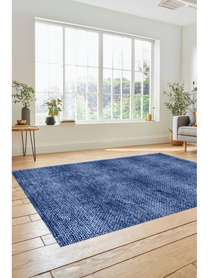 Evdeya Düz Renk Sade Desenli Dijital Kaymaz Taban Yıkanabilir Yolluk Salon Halısı, Sade-35-Mavi,