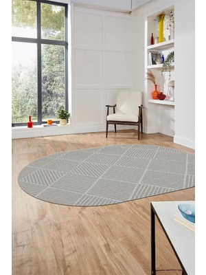 Evdeya Dijital Baskı Kaymaz Yıkanabilir Sade Oval Yolluk Mutfak Koridor Salon Halısı, O-Sade-46-Krem,