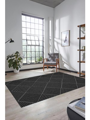 Evdeya Dijital Baskı Kaymaz Yıkanabilir Sade Yolluk Mutfak Koridor Salon Halısı, Sade-46-Siyah,