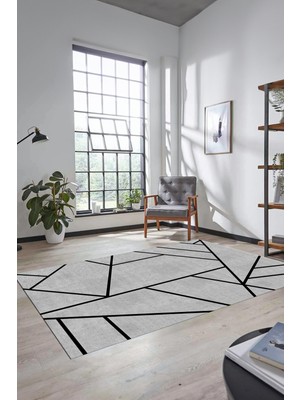 Evdeya Dijital Baskı Kaymaz Yıkanabilir Sade Çizgili Yolluk Mutfak Koridor Salon Halısı, Sade-50-Gri,