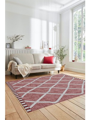 Evdeya Özel Tasarım Düz Renk Sade Desen Kaymaz Taban Yıkanabilir Yolluk Salon Halısı Sade-24-Bordo