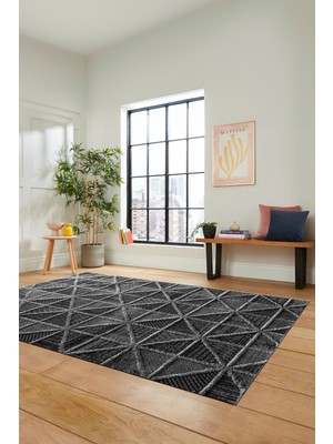 Evdeya 3D Dijital Kaymaz Taban Yıkanabilir Sade Motifli Yolluk Mutfak Salon Halısı Sade-12-Antrasit