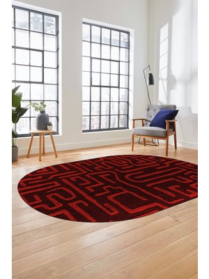 Evdeya Baskılı Kaymaz Taban Yıkanabilir Sade Düz Desen Oval Yolluk Mutfak Salon Halısı, O-Sade-09-Bordo,
