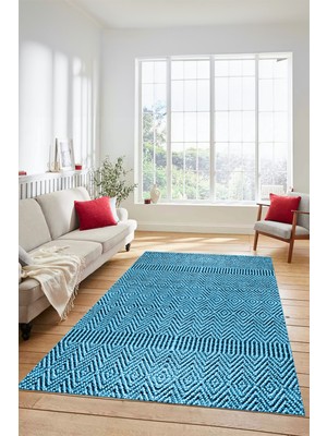 Evdeya Dijital Baskılı Kaymaz Taban Yıkanabilir Sade Desen Yolluk Mutfak Salon Halısı, Sade-18-Mavi,