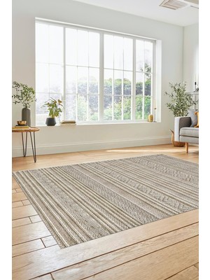 Evdeya Kilim Desenli Sade Motifli Kaymaz Taban Yıkanabilir Yolluk Salon Halısı, Sade-30-Bej,