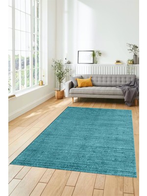 Evdeya Düz Renk Sade Motifli Dijital Kaymaz Taban Yıkanabilir Yolluk Salon Halısı, Sade-31-Mavi,