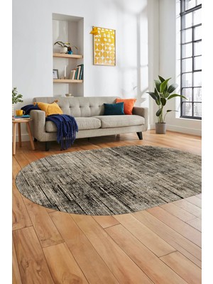 Evdeya Düz Renk Sade Desen Dijital Kaymaz Taban Yıkanabilir Oval Yolluk Salon Halısı, O-Sade-37-Bej,