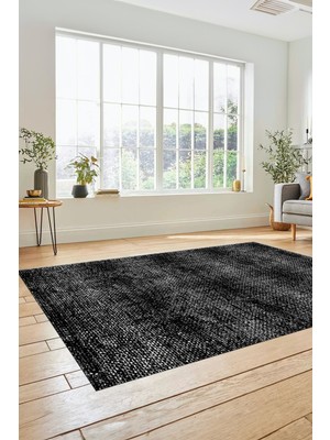Evdeya Düz Renk Sade Desenli Dijital Kaymaz Taban Yıkanabilir Yolluk Salon Halısı, Sade-35-Siyah,