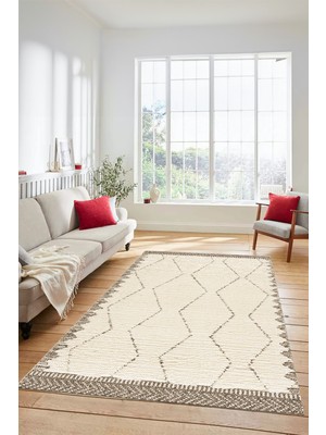 Evdeya Dijital Kaymaz Taban Yıkanabilir Sade Kilim Desen Yolluk Mutfak Salon Halısı Sade-17-Krem