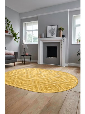 Evdeya Düz Renk Sade Desen Motifli Kaymaz Taban Yıkanabilir Oval Yolluk Salon Halısı, O-Sade-26-Kahve,