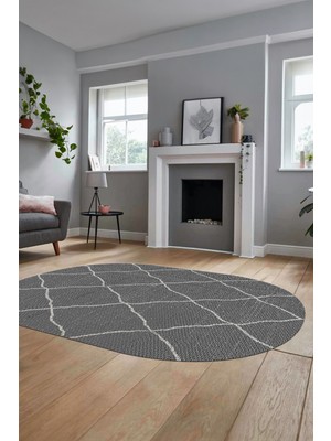Evdeya Düz Renk Dijital Kaymaz Yıkanabilir Sade Oval Yolluk Mutfak Koridor Salon Halısı, O-Sade-22-Gri,