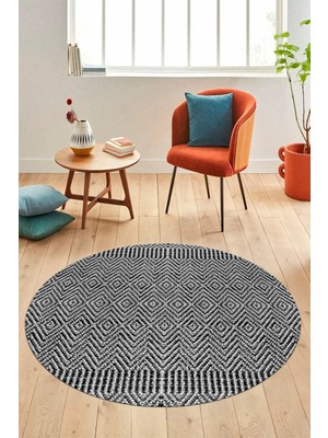 Evdeya Dijital Kaymaz Taban Yıkanabilir Sade Desen Yuvarlak Mutfak Salon Halısı, Y-Sade-18-Gri,