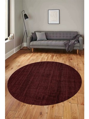 Evdeya Dijital Baskı Kaymaz Yıkanabilir Sade Düz Renk Tasarım Yuvarlak Salon Halısı, Y-Sade-45-Bordo,
