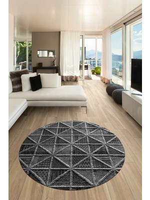 Evdeya 3D Dijital Kaymaz Taban Yıkanabilir Sade Motifli Yuvarlak Mutfak Salon Halısı, Y-Sade-12-Antrasit,