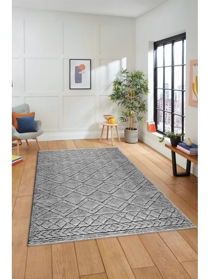 Evdeya 3D Dijital Kaymaz Taban Yıkanabilir Kilim Desen Yolluk Mutfak Salon Halısı, Sade-05-Gri,