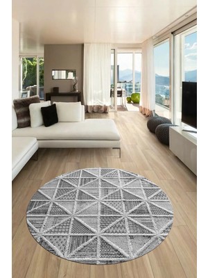 Evdeya 3D Dijital Kaymaz Taban Yıkanabilir Sade Motifli Yuvarlak Mutfak Salon Halısı, Y-Sade-12-Gri,
