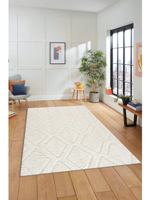Evdeya Dijital Baskılı Kaymaz Taban Yıkanabilir Kilim Desen Yolluk Mutfak Salon Halısı Sade-02-Krem