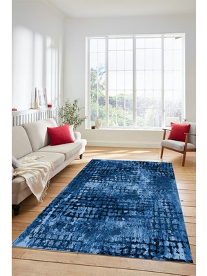 Evdeya Dijital Baskılı Kaymaz Taban Yıkanabilir Sade Motifli Yolluk Mutfak Salon Halısı, Sade-16-Mavi,