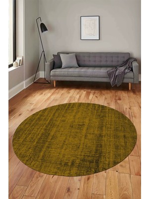 Evdeya Dijital Baskı Kaymaz Yıkanabilir Sade Düz Renk Tasarım Yuvarlak Salon Halısı, Y-Sade-45-Sarı,