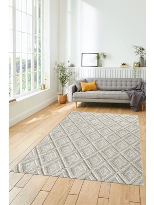 Evdeya Sade Baklava Desen Motifli Kaymaz Taban Yıkanabilir Yolluk Salon Halısı Sade-28-Krem