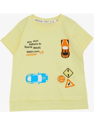 Breeze Erkek Çocuk Tişört Slogan Temalı Araba Baskılı 2-6 Yaş, Sarı
