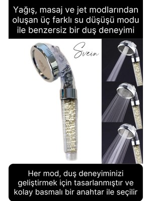 Svein Premium Duş Seti 3 Fonksiyonlu Tasarruflu Başlık Esnek Kırılmaz Çatlamaz Paslanmaz Sızdırmaz Hortum