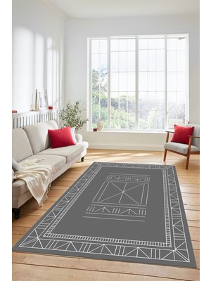 Evdeya Dijital Ince Kaymaz Yıkanabilir Iskandinav Desen Mutfak Yolluk Salon Halısı, Iskandinav-09-Gri,