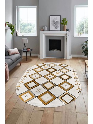 Evdeya Şık Iskandinav Dijital Kaymaz Yıkanabilir Oval Yolluk Mutfak Salon Halısı, O-Iskandinav-12-Turuncu,