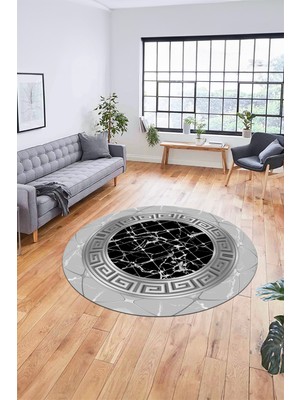 Evdeya Çerçeveli Mermer Desen Dijital Kaymaz Yıkanabilir Yuvarlak Mutfak Salon Halısı, Y-Mermer-18-Gri,