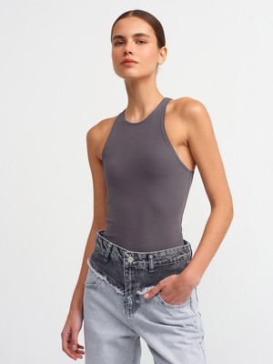 Dilvin 3694 Halter Yaka T-Shirt-Füme