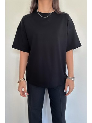 Misigo Kısa Kollu Oversize Omzu Patlı T-Shirt Siyah