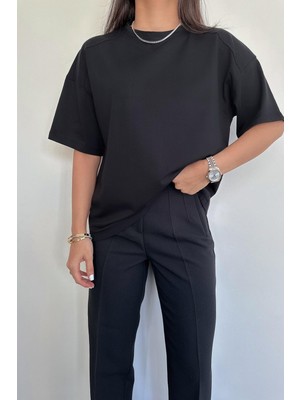 Misigo Kısa Kollu Oversize Omzu Patlı T-Shirt Siyah