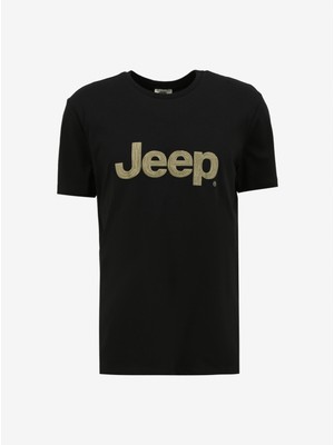 Caterpillar Bisiklet Yaka Baskılı Siyah Erkek T-Shirt C4SM-TST4511