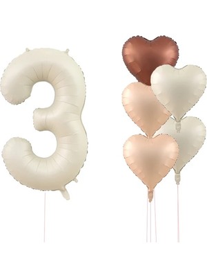 Kidspartim Krem Rakam ve Kalp Folyo Balon Seti
