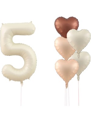 Kidspartim Krem Rakam ve Kalp Folyo Balon Seti