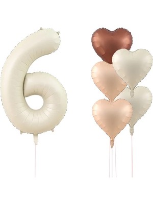 Kidspartim Krem Rakam ve Kalp Folyo Balon Seti