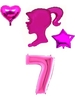Kidspartim Pembe Kız Kalp Yıldız ve Rakam Folyo Balon Seti