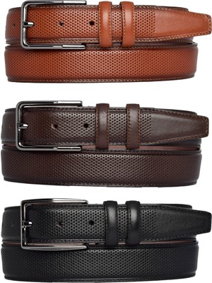 GoDeri Hakiki Deri, 3'lü Set Siyah, Kızıl Taba, Koyu Kahve Dikişli Kumaş Pant. Kemeri 3.5 Cm_noktalı