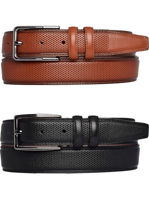Goderi , 2'li Set Siyah, Kızıl Taba Dikişli Nokta Baskılı Kumaş Pant. Kemeri 3.5 Cm_noktalı