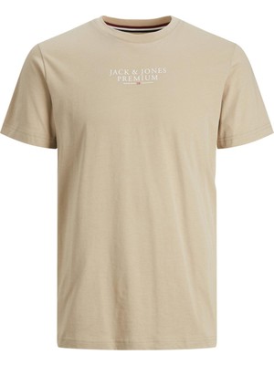 Jack & Jones Bisiklet Yaka Yazılı Kısa Kollu Bej Erkek T-Shirt 12217167