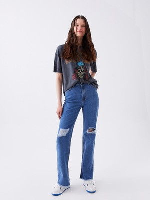 Lc Waikiki Xsıde Straight Fit Yırtık Detaylı Kadın Jean Pantolon