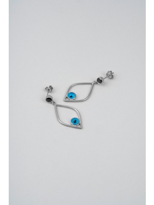 So CHIC Nazar Figürlü 18 Ayar Beyaz Altın Kaplama Gümüş Sallantılı Küpe