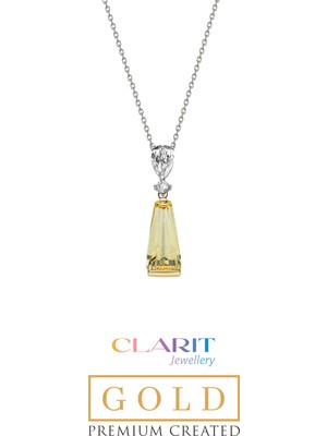 So CHIC Created Light Yellow Canary Taşlı Clarit Serisi 14 Ayar Sarı Altın Trapez Kolye