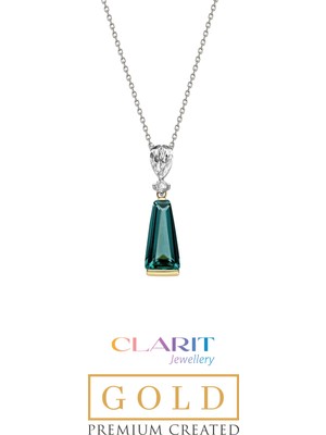 So CHIC Created Paraiba Taşlı Clarit Serisi 14 Ayar Sarı Altın Trapez Kolye