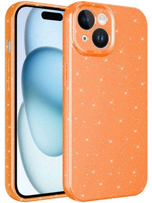 iPhone 15 Plus - Uyumlu Kamera Korumalı Simli Lüks Gkm Koton Kapak-Turuncu