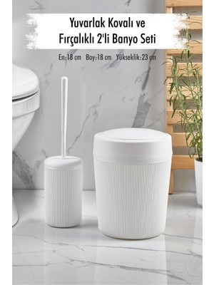 Depa Yuvarlak Kovalı ve Fırçalıklı 2'li Beyaz Banyo Seti