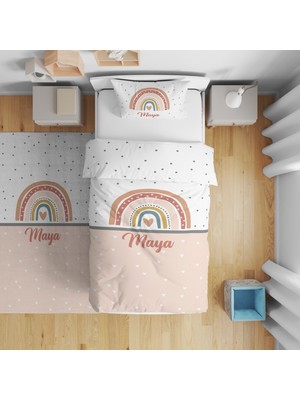 Adenka Home Isme Özel, Gökkuşağı  Desen Tek Kişilik Nevresim Seti