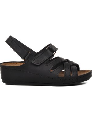 Ayakmod 09-985 Siyah Kadın Dolgu Topuk Sandalet