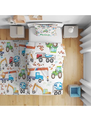 Adenka Home Isme Özel, Iş Makineleri Desen Tek Kişilik Nevresim Seti